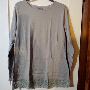 DownEast Long Sleeve Lace Tee Olive Green XL